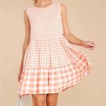 Aura [] Coral Pink Gingham Check Ruffle Hem Relaxed Fit Mini Dress NWT Sz Medium Photo 0