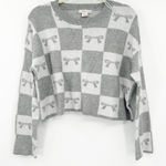 Sincerely Jules Womens Fall Bow Checkered Crewneck Knit Sweater Size L Gray Size L Photo 0