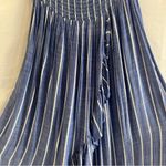 Blue Island  Strapless Smocked Dress Medium Blue White Stripes Ruffle Beachy Boho Photo 1