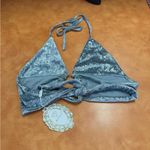 Malianns Metallic Blue/Silver Halter Crop Top Gray Size M Photo 1