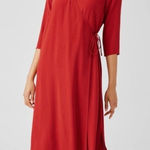 Eileen Fisher Red Silk 3/4 Sleeve Midi Wrap Dress Georgette Crepe Lagenlook Photo 0