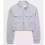 Aerie NWT  Groove-On Velour Cropped Full Zip Ribbed Sweatshirt Jacket XS Grey Photo 1