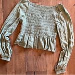 American Eagle AE Long-Sleeve Smocked Babydoll Top Green Photo 7