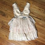 Nissa Cream Silk Lace Ruffle Sleeveless Dress NWT Tan Size 4 Photo 0