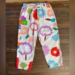 Colorful Floral 100% Cotton Gauzy Pull On Bold Print Pocket Pants Photo 1