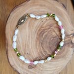 Freshwater Pearl Gold Green Pink Crystal Bead Bracelet Photo 0