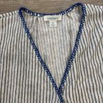 Sundance  Linen Shirt Womens Size Medium Wrap Black White Whipstitch Striped Photo 3