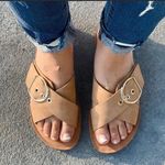 Nude/Natural Criss Cross Adjustable Buckle Sandal Tan Size 6 Photo 3