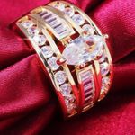 Gorgeous gold band marquise faux diamond wedding ring set ! Photo 5