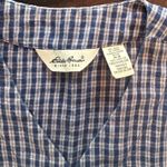 Eddie Bauer  100%‎ Linen Women's Vest Blue White Gingham Check Button Up Medium Photo 5