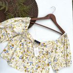 Eloquii Womens Shirt Yellow Floral Sweet Heart Neckline Cropped Stretch Plus 22 Photo 1