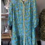 SALONI Tyra Printed Silk Shirt Dress Blue Multi Womens Size 10 Green Photo 3