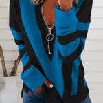 Nordstrom Blue and Black Zipper zip upV-Neck Women's sweater top! Size large! Photo 0