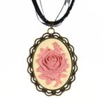 Handmade Gothic Victorian Rose Cameo Necklace Mauve Pink Rose on Cream Photo 1