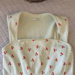 OQQ large light tan cherry, print, cute ribbed seamless, comfy bodysuit tank top Red Photo 3