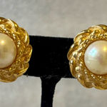 Christian Dior Gold and Iridescent Pearl Clip on Earrings Photo 0