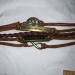 Multi‎ Strand Leather and Brass Tone Sayings Bracelet Brown Photo 2