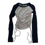 Cider Womens XXS Ruched Long Sleeve Top Black Beige Casual Tee Shirt NWOT Photo 0