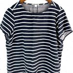 J. Jill XL Summer Striped Darkest Navy Popover Top Blue Photo 0