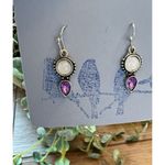 Chic Round Faux Pearl with Purple Sparkle Teardrop Stone Silver Fashion Earrings Photo 0