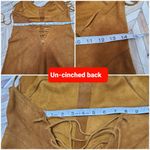 Western leather suede, kasey musgraves vibes,lace up,fringe bead vintage dress S Tan Photo 9