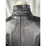 White House | Black Market WHBM Black Genuine Leather Jacket Ruffle Collar Front Seam Detail Women Medium Photo 5