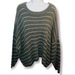 Rag Poets Metallic Stripe Slouchy Sweater Dolman Charcoal Grey Pink M Photo 4