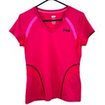 FILA  Sport Size Medium‎ Shirt Pink Fitted Key Pocket V Neck Activewear Gym Photo 0