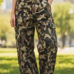 IT'S Camo Cargo Pants 14W Wide Leg Tie Ankle Pockets Green Black Brown Photo 0