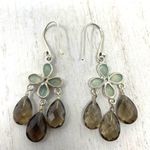 Sterling Silver  smokey brown and aqua quartz crystal earrings, NWOT Photo 7