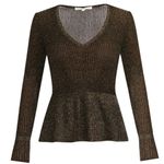 Veronica Beard Esmeralda Ribbed Sweater Black Metallic Peplum V-Neck Pullover XS Photo 2