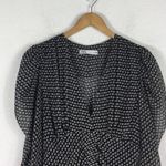 ZARA  Black Dot Draped Ruched Puff Long Sleeve Mini Dress Large Photo 3