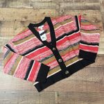 BP  | NEW Women's Black Coral Camel Stripped Cropped Cardigan Sz XS Photo 1