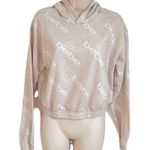 Bebe  cropped hooded logo long sleeve sweatshirt pullover white cream medium Photo 1