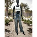 SheIn  High Waist Wide Leg Wild Flower‎ Denim Jeans Size Medium EXCELLENT Photo 1