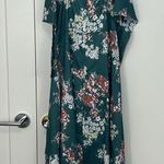 Medium Green, White Floral Tie Front Faux Wrap Midi Dress Green Photo 11