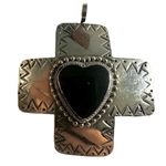 Lotus Silver tone and black heart cross pendant necklace Photo 0