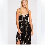 Free People  Floral Embroidered Gauze Midi Dress - Black Photo 8