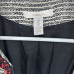 Chico's Black and White Striped Jacket Red beaded Accents open front L 12 office Photo 3