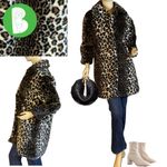 VINTAGE 1980'S BEBE NOSH BLACK & TAN ANIMAL PRINT FAUX FUR COAT (M) Size M Photo 1