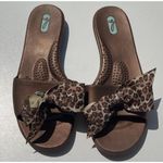 OKABEE FLIP FLOPS COPPER WITH Leopard print Tie SIZE ML 8/9 RARE USA Made Brown Photo 2