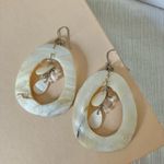 Vintage Carved Pear Shell Dangle Earring “Finnavair” Oversized Beach Mermaidcore Jewelry White Photo 1