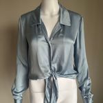 Wilfred Aritzia  Peaufiner Satin Tie Front Shirt Light Blue Photo 1