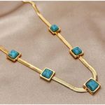 18K Gold Plated turquoise Herringbone necklace Snake Womens Jewelry Photo 2