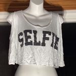 Black And White Cropped And Shoulder Cutout Half Sleeve Selfie Top Size Large Photo 0