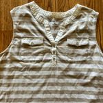 Croft & Barrow  Striped Sleeveless Henley Top | Tan White Large Photo 2