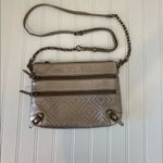 Elliot Lucca Messina silver metallic pewter leather 3 zip crossbody bag purse Photo 1