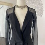 Wet Seal  Vintage Office Siren Black Semi Sheer Mesh Rhinestone Button Blazer S Photo 3