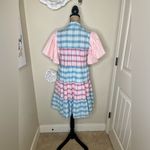 Entro NWT:  Bubble Sleeve Blue, Green, Pink & White Plaid Lined Mini Dress Sz M Photo 8