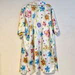 NY & Co Silky Satin Short Sleeve Lounge Robe House Dress White Multi Floral XL Photo 2